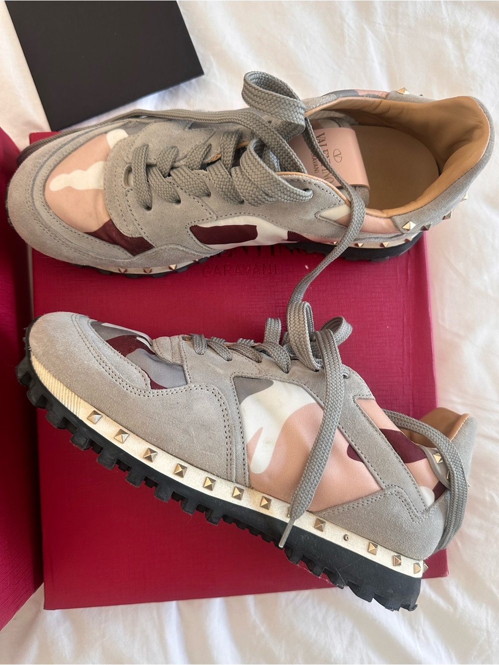 Valentino Garavani Beige Pink Camouflage Rockrunner Espadrille Sneakers